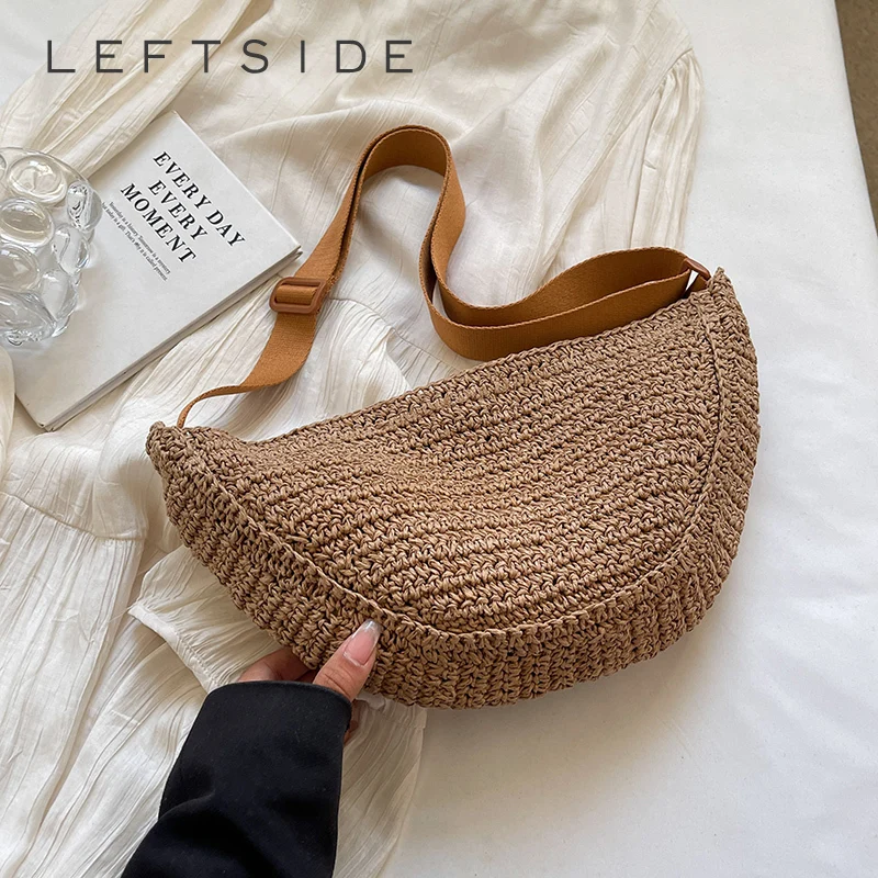 Solid Color Straw Crossbody Bags For Women 2024 Korean Fashion Summer Shoulder Bags Lady Travel Handbags Female Weave Beach Bag