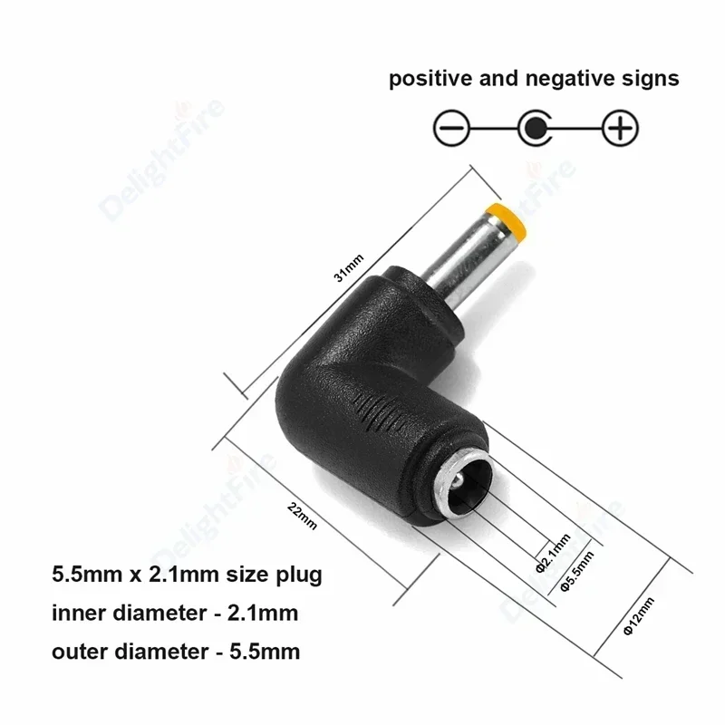 แหล่งจ่ายไฟ DC Connector 90 องศามุมขวา 5.5x2.1 มม.แจ็คหญิงชายปลั๊ก 5.5x2.5 มม.Terminal Converter อะแดปเตอร์