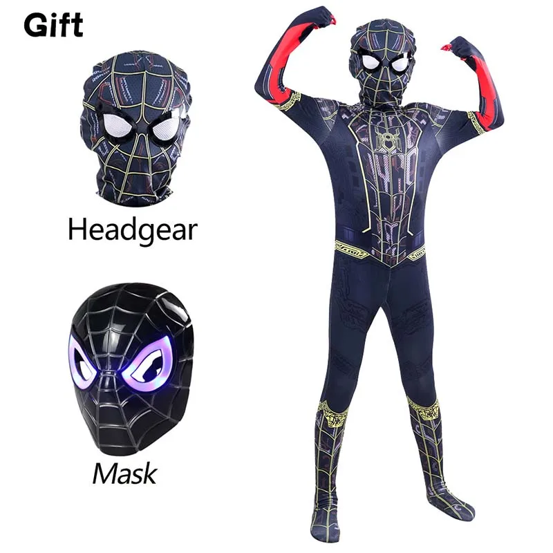 Superhero Spiderman Costume with Mask Halloween Cosplay Jumpsuit Christmas Party Kids Adult Birthday Gift