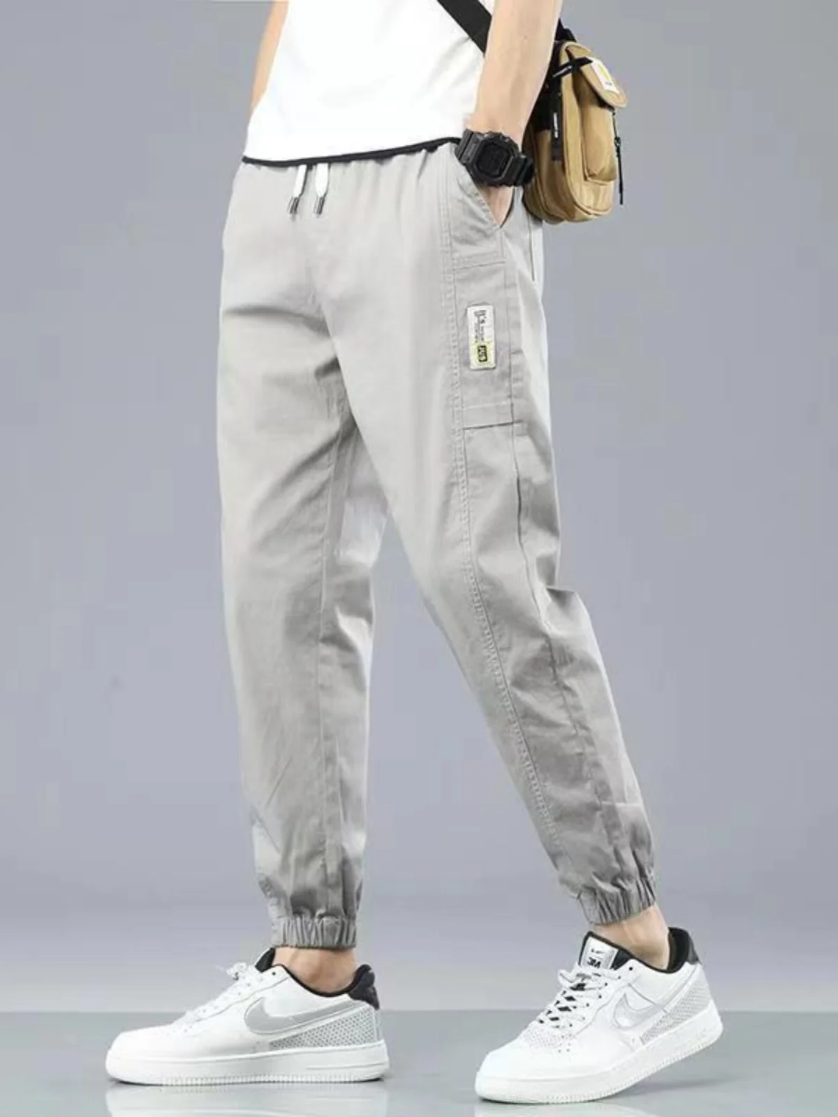 Boys Casual Versatile Loose Summer Thin Tied Feet Harlan Overall Pants Sports Style for Men