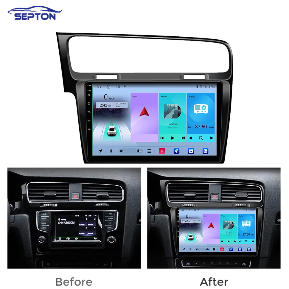 SEPTON Car Screen Radio Carplay Android Auto for Volkswagen VW Golf 7 MK7 GTI 2011-2021 Carplay GPS 2Din Head Unit Vehicle Audio