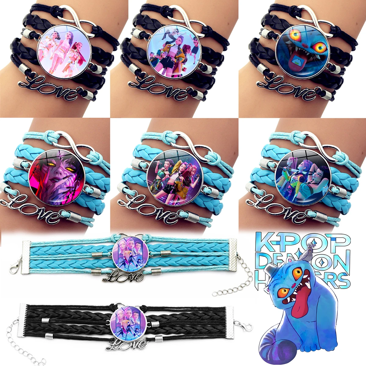 

Kpop Demon Hunters браслет для девочек аниме персонаж черный синий кожаный браслет аксессуар подарочная коллекция ювелирных изделий сюрприз для девочек