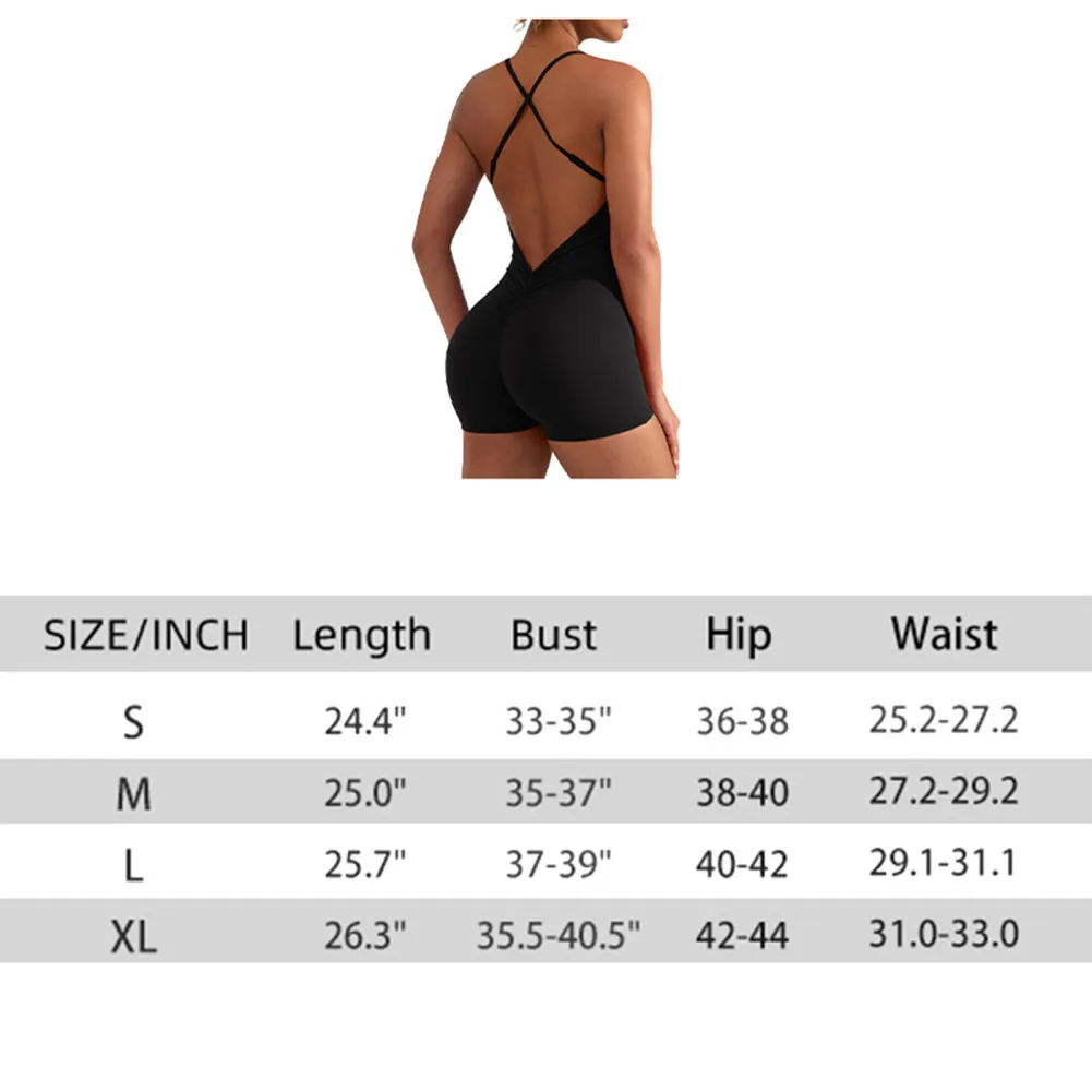 여성용 백리스 슬림핏 점프수트, 민소매 V 백 스크런치 디자인, 요가 롬퍼, 운동 스포츠용
