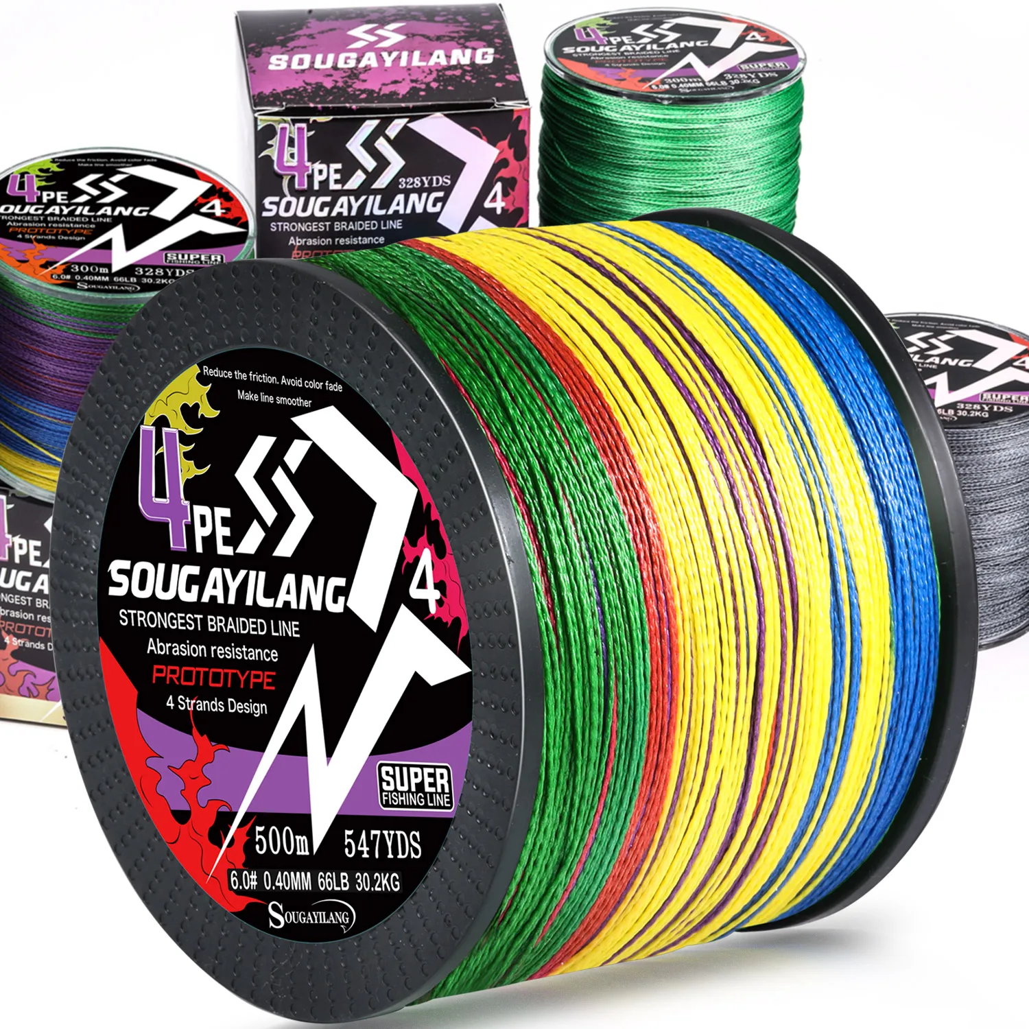 Sougayilang PE-geflochtene Schnur, 4 x 100/300 m, alles für Angelschnur, max. Zugkraft, 66 lb, Multifilament-Angelschnur für Salzwasser-Meeresangeln