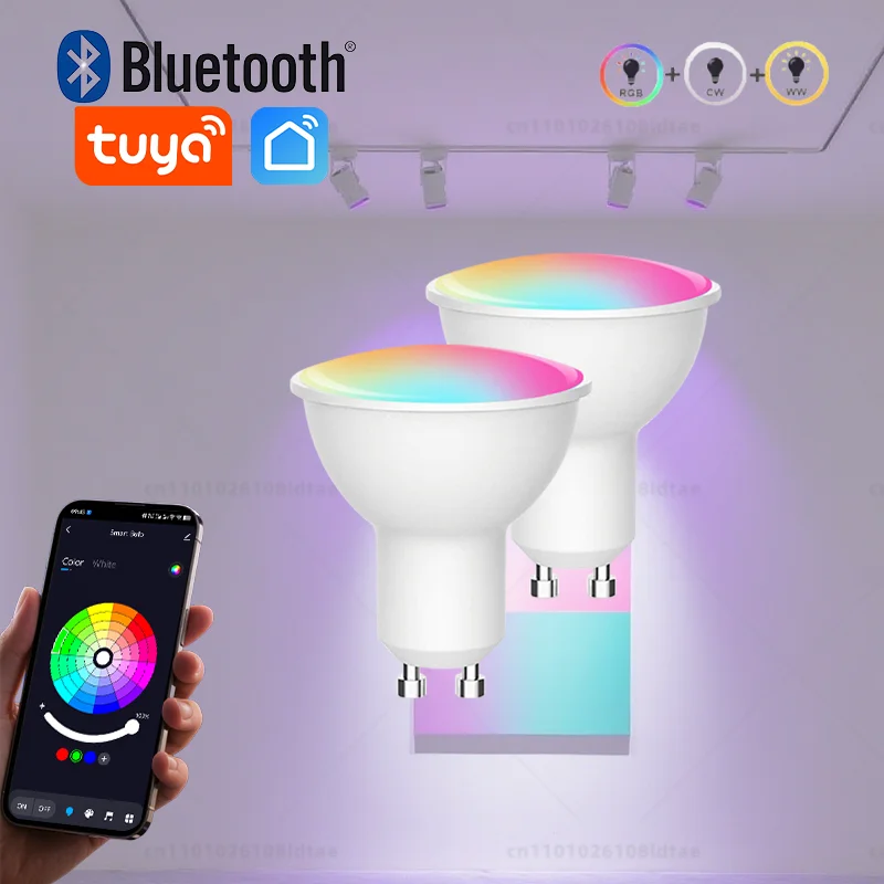 

Светодиодная лампа Tuya Smart Life Bluetooth RGBCW GU10 AC 110 В 220 В, групповое управление временем, красочная регулируемая