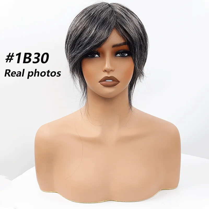 شعر مستعار للرجال 1B20 & 1B30 رمادي مع قاعدة ملونة سوداء طبيعية أحادية PU شعر مستعار رجل حقيقي قطعة شعر 8x10 بوصة استبدال الشعر البشري