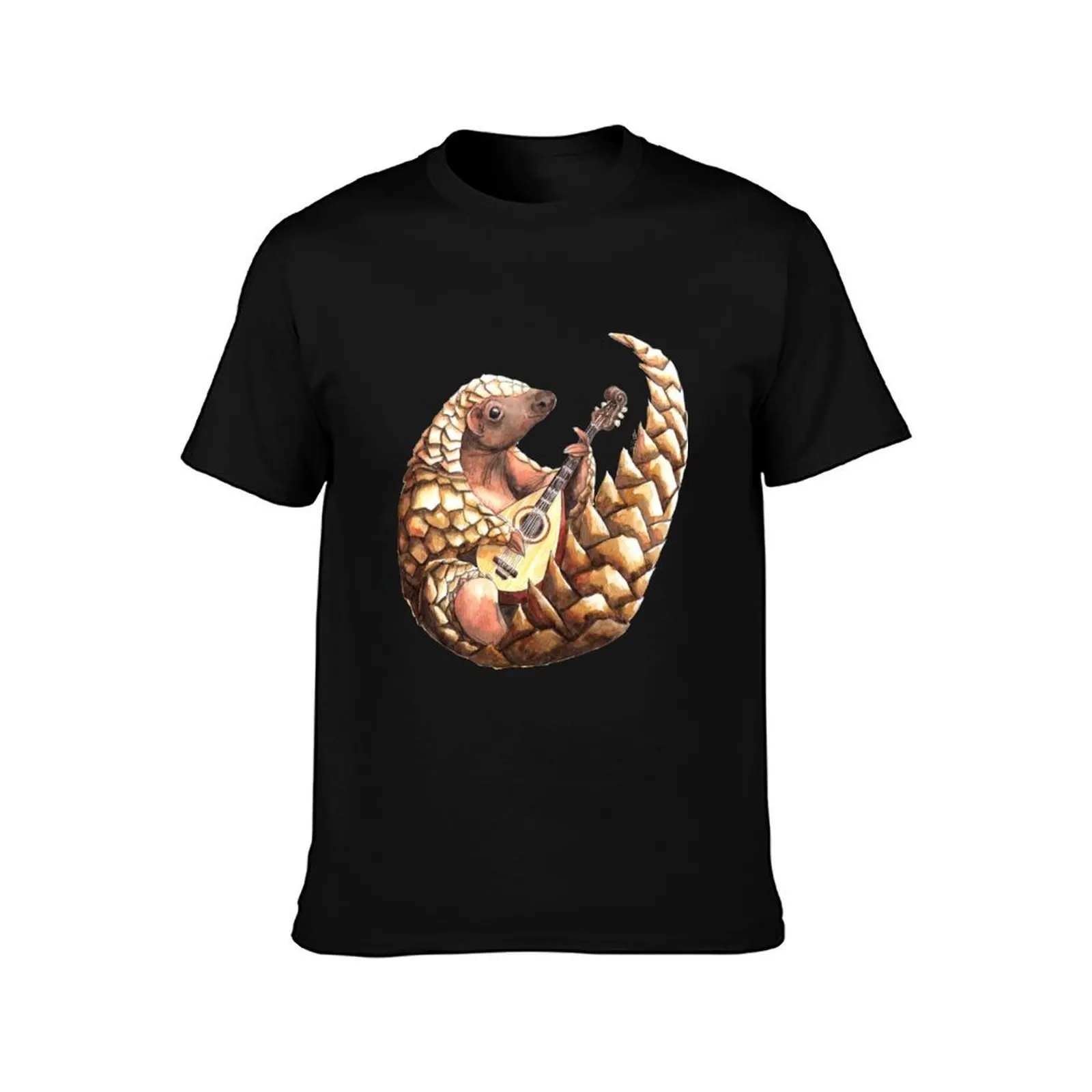 Pangolin playing the Mandolin T-Shirt, Summer Casual Cotton Tee, Oversized Streetwear Tops, Vintage Graphic Print, 100% Cotton