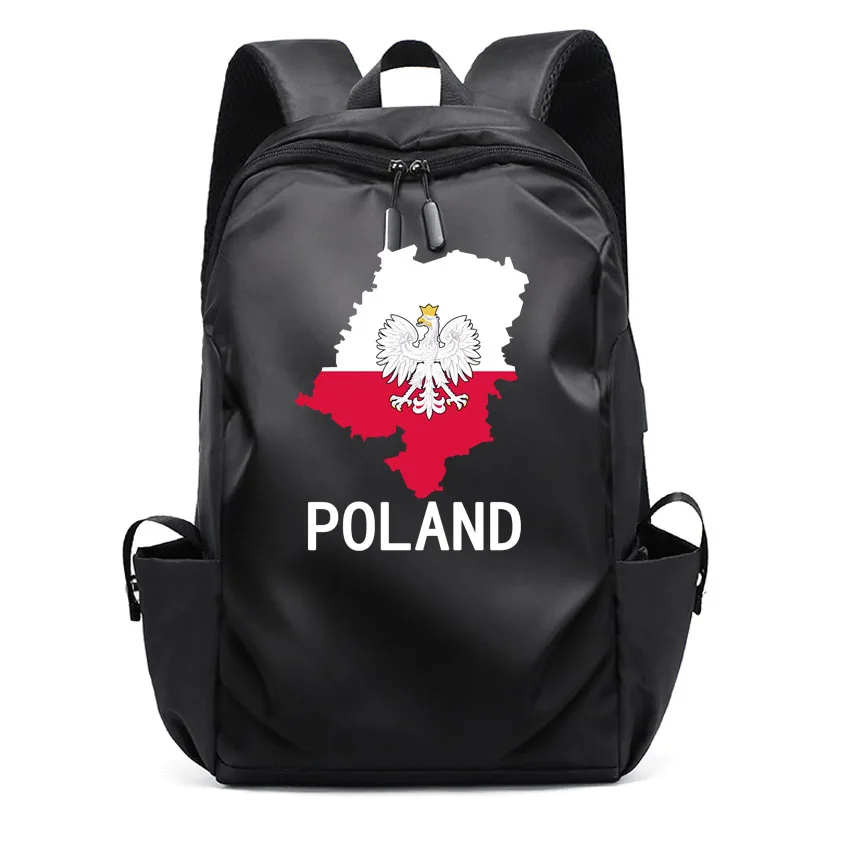 

Men Women's USB Port Business Rucksack Oxford Wear-resistant Waterproof Bag Poland Map Printed Boy Girl Laptop Backpack