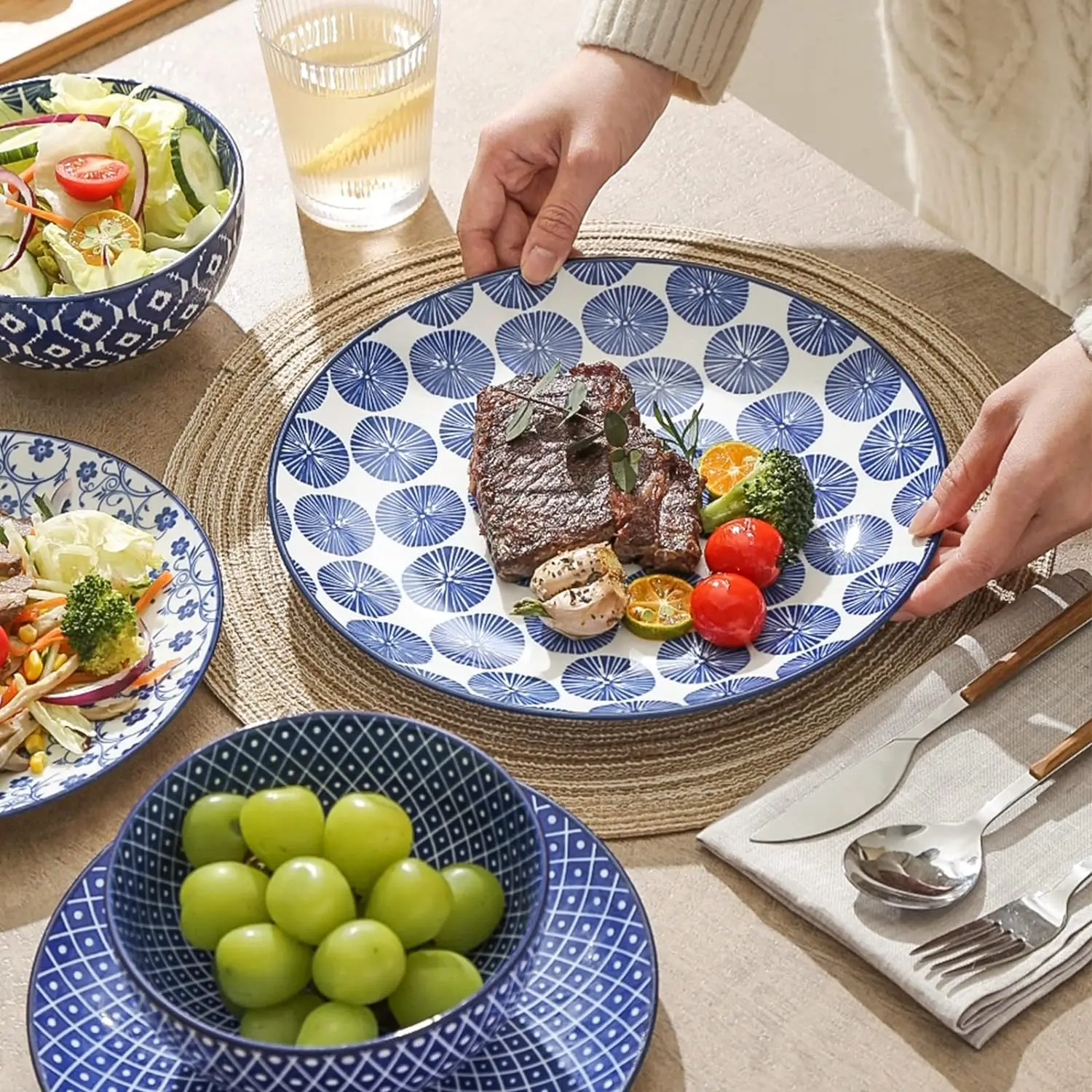 Imagem -04 - Selamica-conjuntos de Louça de Cerâmica Pratos e Tigelas Serviço para Pratos de Sobremesa de Salada de Jantar 12 Pcs