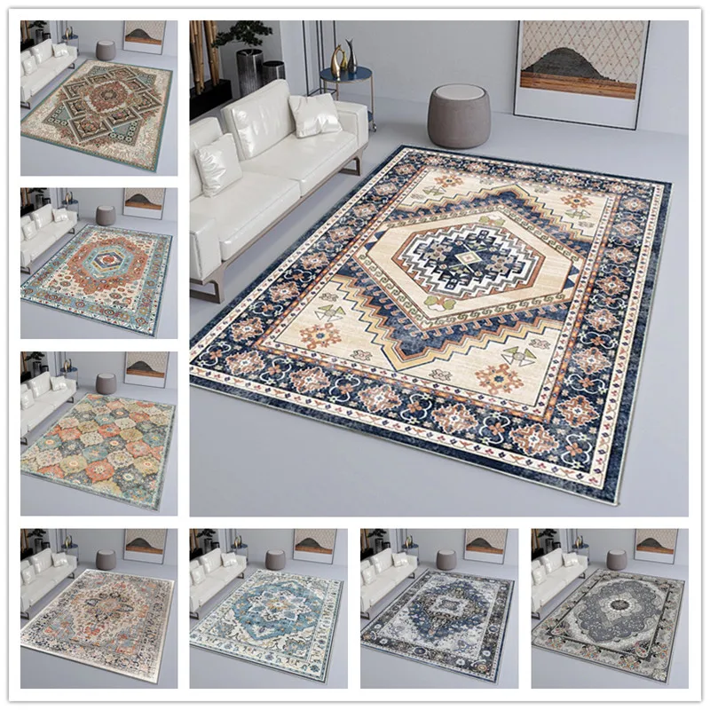

Ретро персидский ковер для гостиной, американский напольный коврик, противообрастающий коврик для спальни, ванной комнаты, кухни, входные коврики, украшение дома