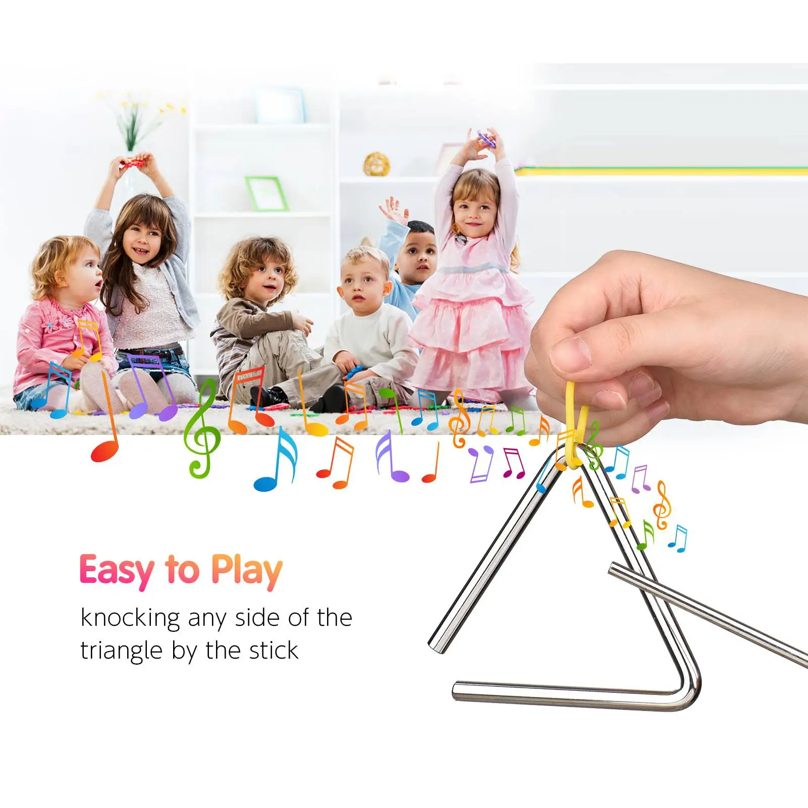 Triángulo Musical Triangular para niños, instrumento de percusión de iluminación musical, instrumentos de juguete para niños, instrumentos musicales