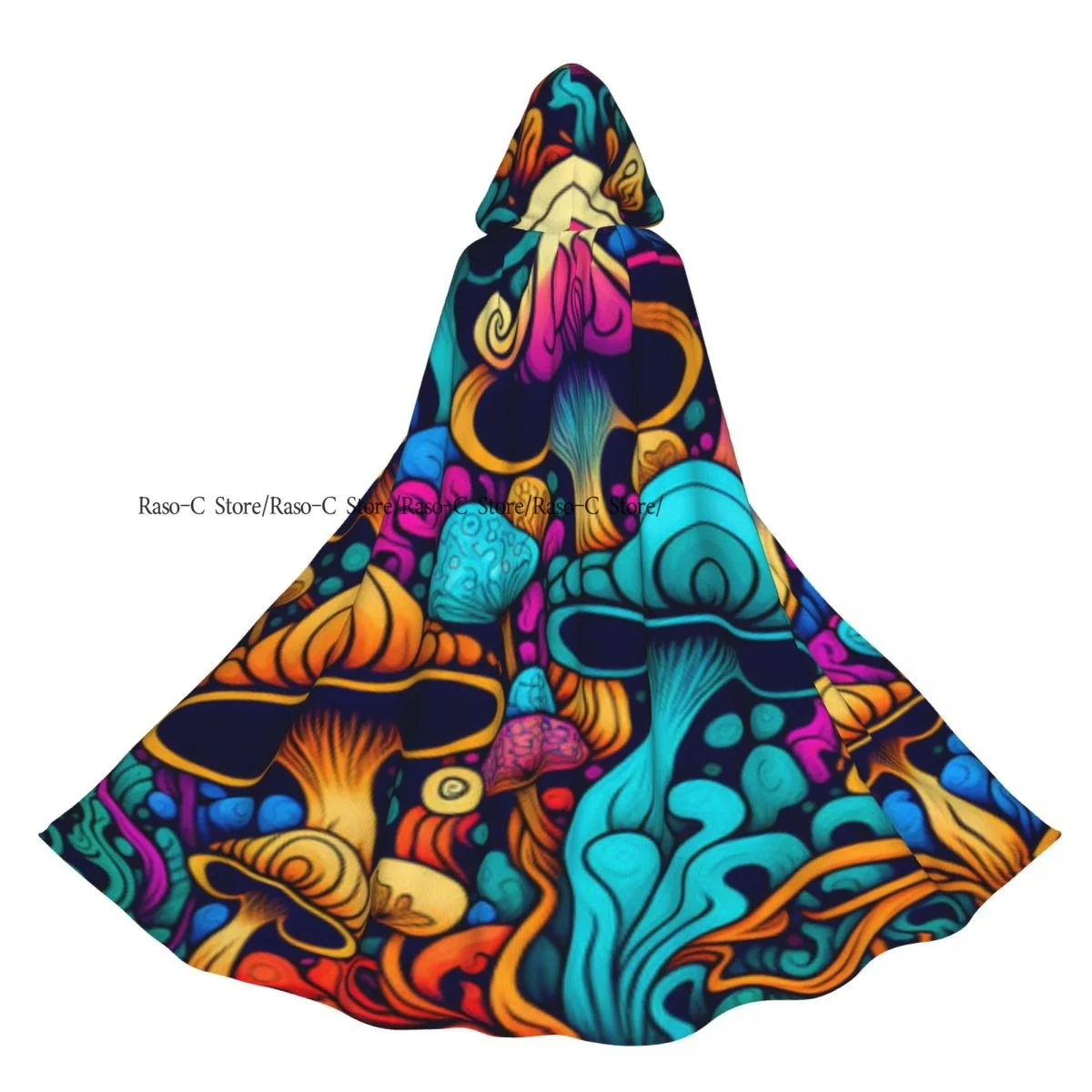 

Unisex Witch Party Reversible Hooded Adult Vampires Cape Cloak Psychedelic Mushrooms Colors Pattern