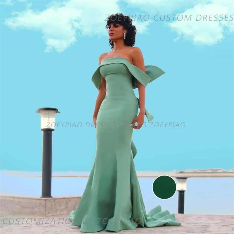 Elegant Green Off Shoulder Short Sleeves Mermaid Stain Evening Dresses Long Floor Length Prom Gowns Formal Occasions 2024