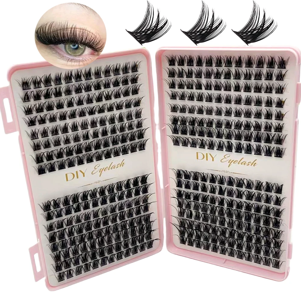 DIY Wimpernverlängerungs-Set für Zuhause 384 Cluster Kunstwimpern für Dichte Lange Wimpern Booklet Inklusive für Längeren Tragekomfort