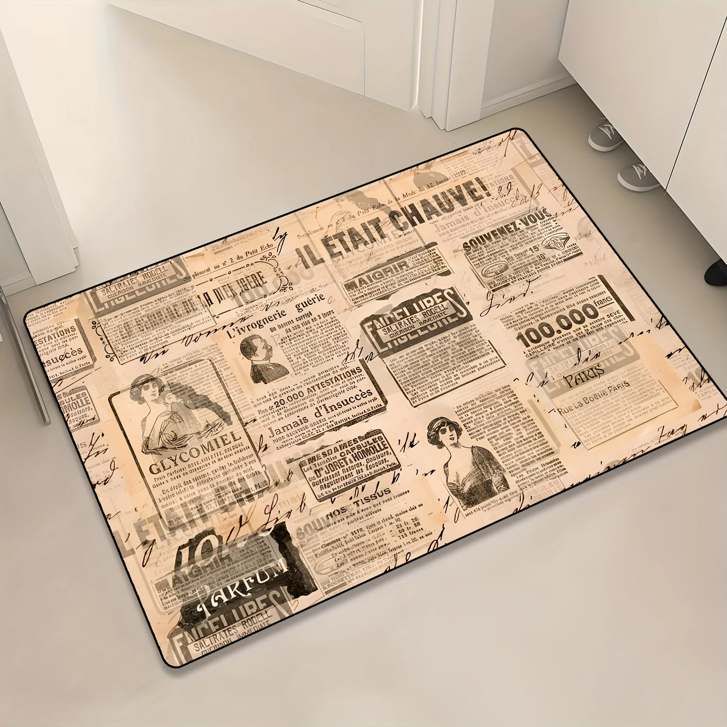 

VIKAMA Retro Floor Mat Newspaper Pattern Washable Sofa Rug Doormat Waterproof Welcome Mat Rug For Bedroom Carpet For Live Room H