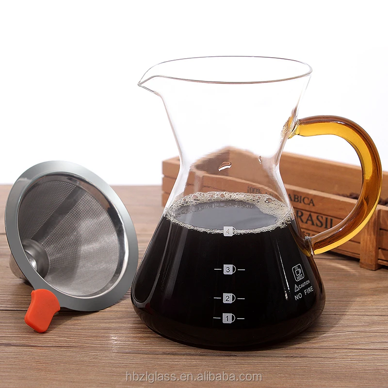 

Super quality Borosilicate glass moon shaped handle coffee pot