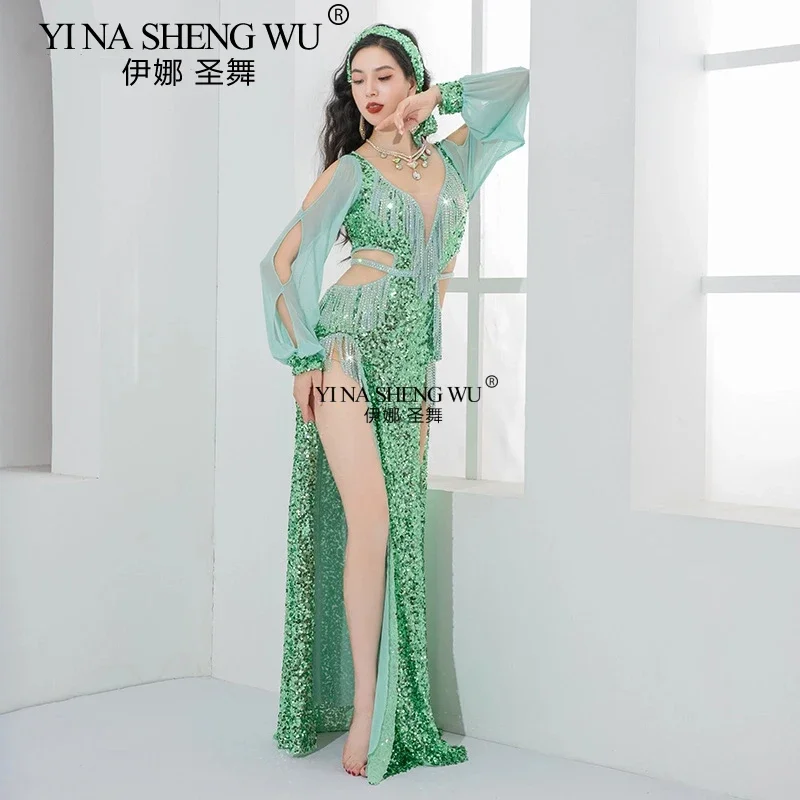 2025 novo adulto traje de dança do ventre dança oriental luz luxo brilhante desempenho competição traje robe para mulher