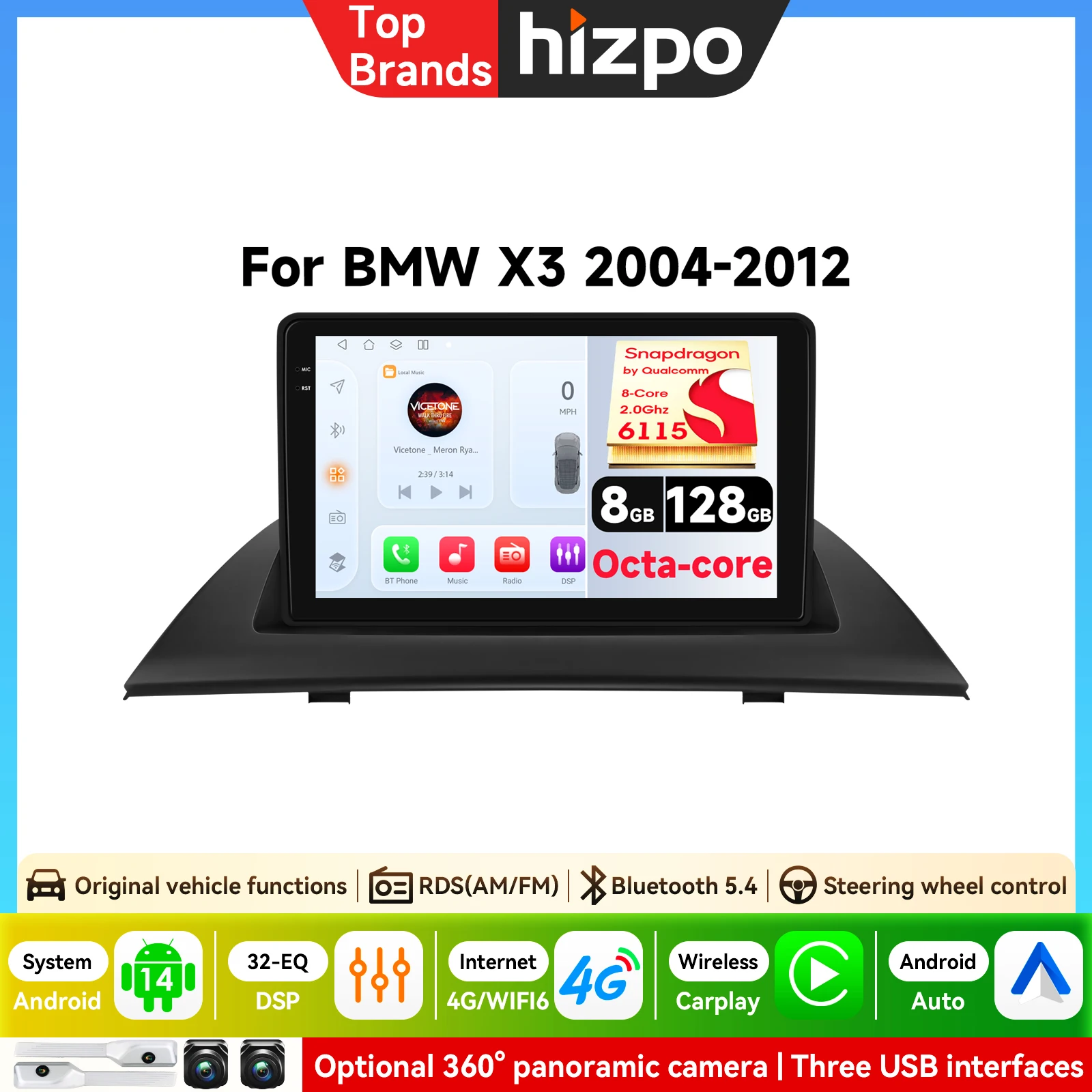 Hizpo 9 Zoll AI Autoradio für BMW X3 E83 2004-2013 Android Auto Carplay Autoradio Multimedia-Videoplayer GPS Autoradio WIFI DSP
