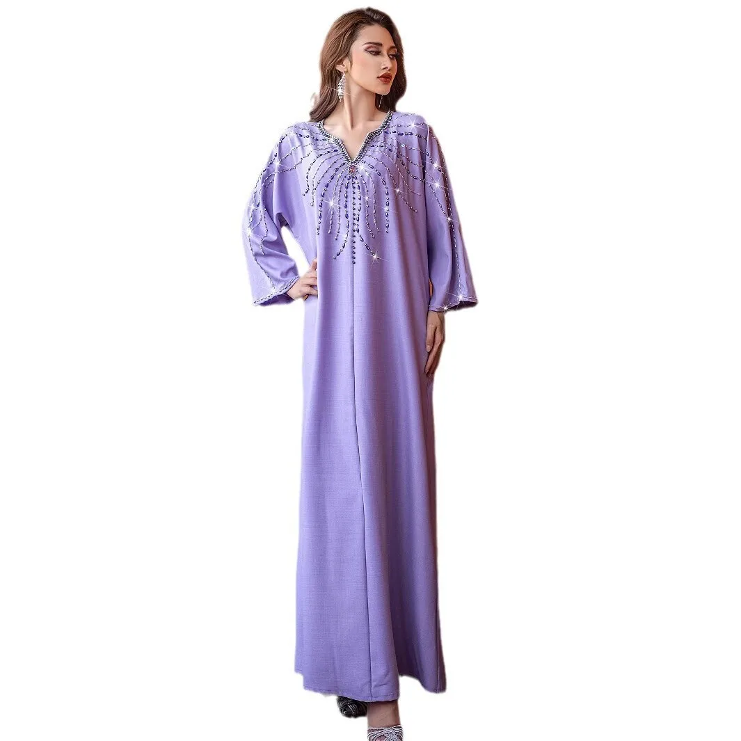 BA5149 new lilac purple heavy industry hand sewn rhinestone dress, Arabian robe, women's clothing