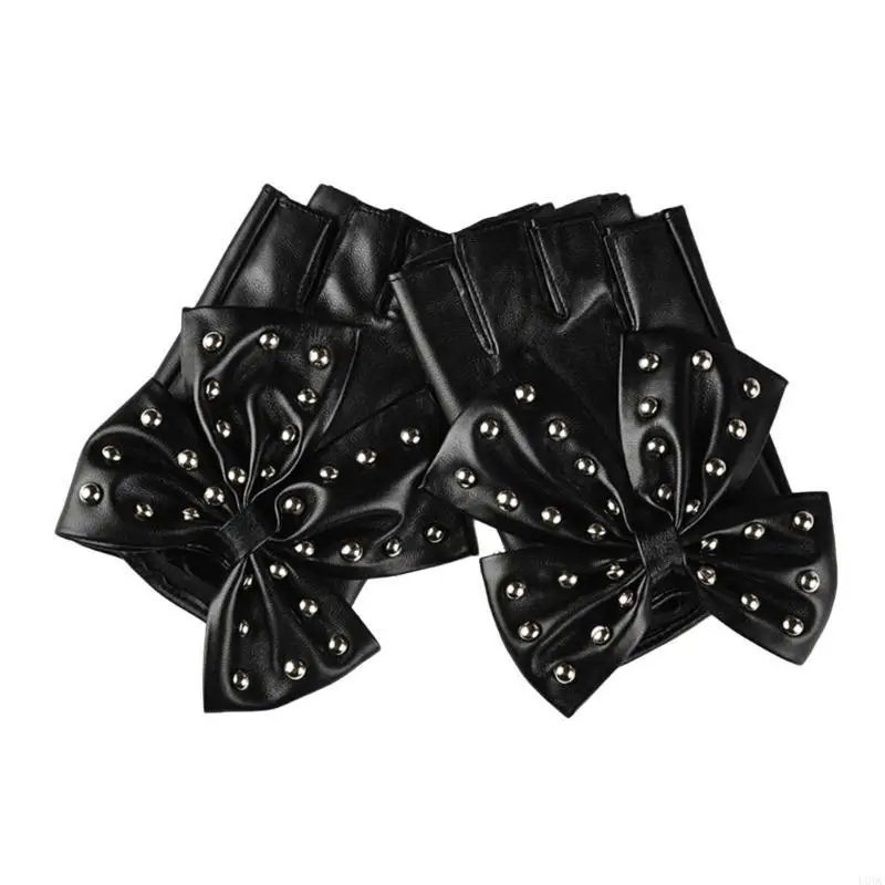 

PU Leather Half Finger Gloves Bowknot Gloves For Women Dance Wear And Nightlife Y166