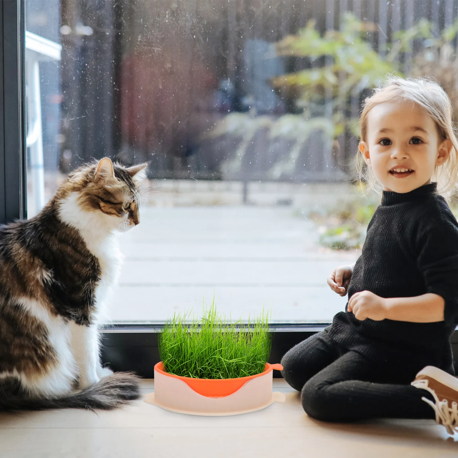 

Cat Grass Planting Box White Orange Soilless Hydroponic Easy Plant Cute Decorative Practical Use Hard Material Cat Snack Growing