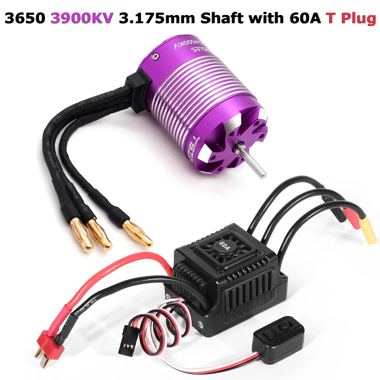 YSIDO RC Motor 3650 3660 Sensorloze borstelloze motor 5,0 mm / 3,175 mm as 60A ESC voor 1/10 RC Auto Drift Racing Off-Road RC Boot