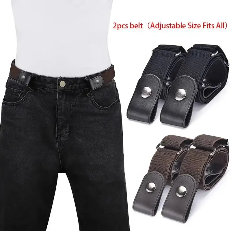 2 uds banda elástica ajustable cinturón Invisible cinturones sin hebilla para mujeres hombres pantalones vaqueros vestido sin hebilla fácil de usar