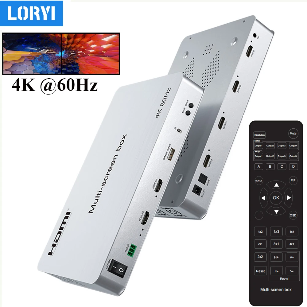 

LORYI 4K HDMI Multiviewer Switch Support 2x2 Splicing Quad Multi Viewer Seamless Switcher 3.5mm Audio Output Support With Remote