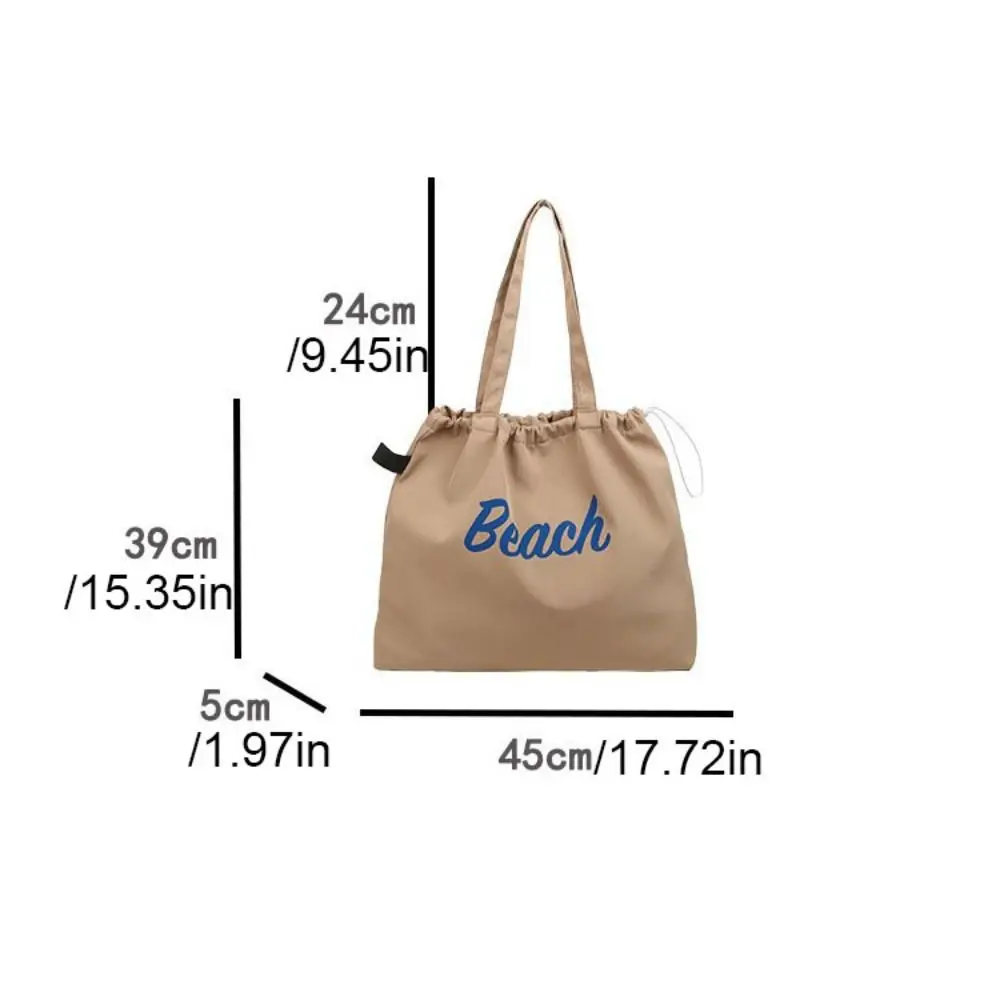 Canvas Drawstring Tote Bag Korean Style Large Capacity Nylon Shoulder Bag Shopping Bag Beach Bag Letter Printed Handbag Women