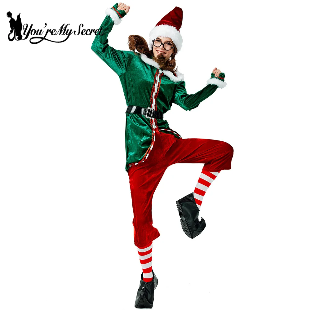 [Du bist mein Geheimnis] Grüne Elfen-Outfits, Weihnachtsmütze, Stiefel, Gürtel, Kleid, Strumpf, Kostüm, Elfe, Cosplay-Outfits für Neujahrsparty