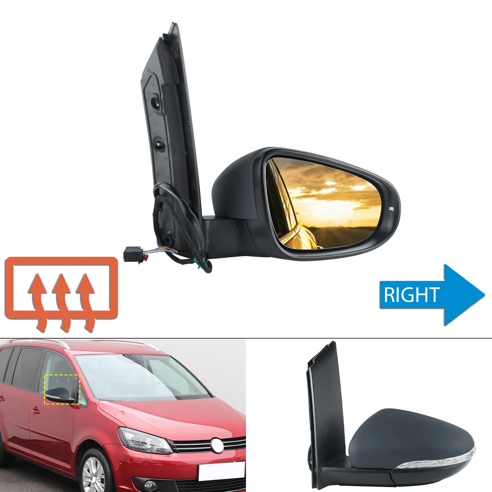 

Electric Heated Wing Door Mirror Indicator Primed Right For VW Touran MK2 10-15