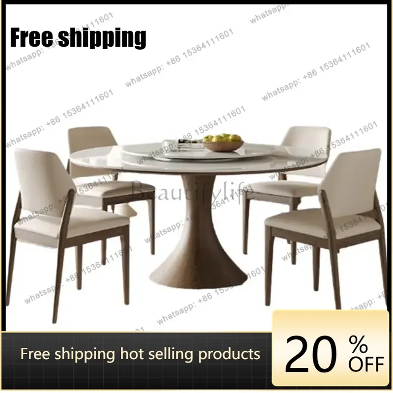zj.Turntable Mesa de comedor de madera, diseño moderno y multifuncional, mesa de lujo para restaurante, mesa redonda nórdica, muebles de cocina