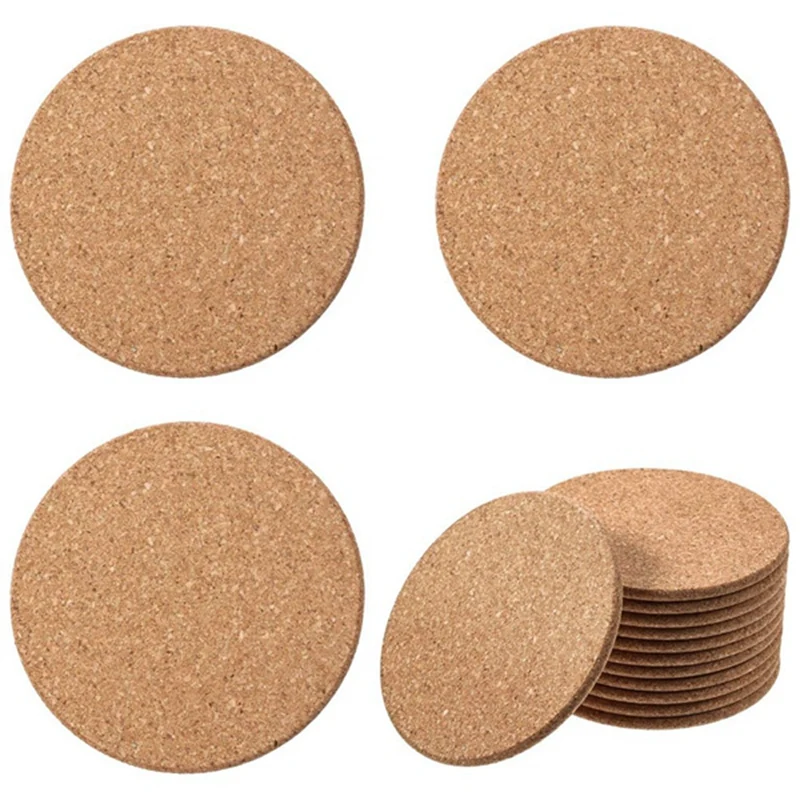 12 PCS Wooden Thick Cork Coasters For Drink 4 Inch Wooden Thick Drink Coasters Set For Plants Bar Glass Cup Table