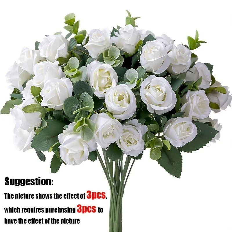 10 Köpfe Künstliche Blumen Seidenrosen Weiße Eukalyptusblätter Pfingstrosen-Bouquet Kunstblumen für Hochzeit Tisch Party Vase Heimdekoration – Detail 10
