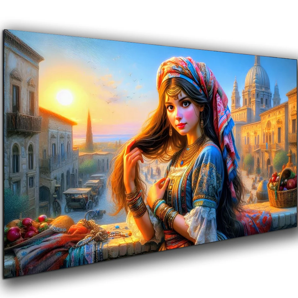 

Набор для творчества DIY: потрясающая картина с ближневосточной девушкой, алмазная мозаика большого размера с квадратными и круглыми стразами, пейзаж с восходом солнца для декора дома