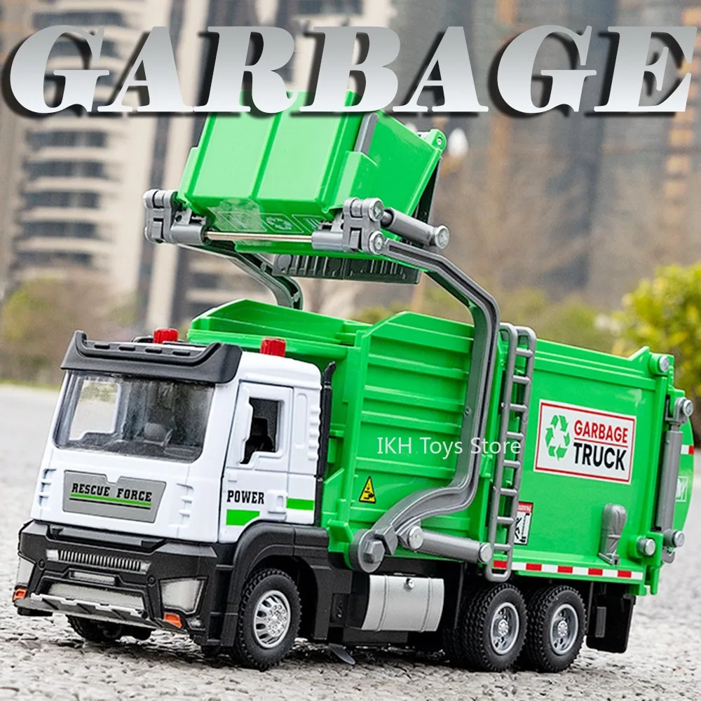 

1:32 Sanitation garbage truck Model Toys Metal Diecast City Sweeper Sound Light Doors Opened Pull Back for Boys Festival Gifts