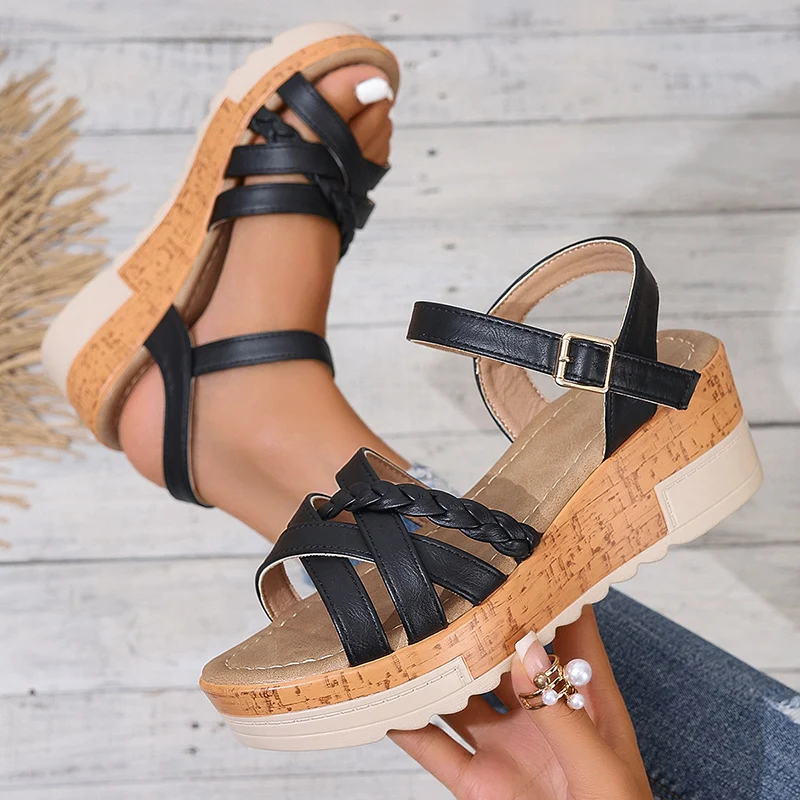 Chunky Platform Sandals for Women 2024 Fashion Ankle Buckle Wedges Sandals Woman Light Non-Slip Casual Gladiator Sandalias Mujer