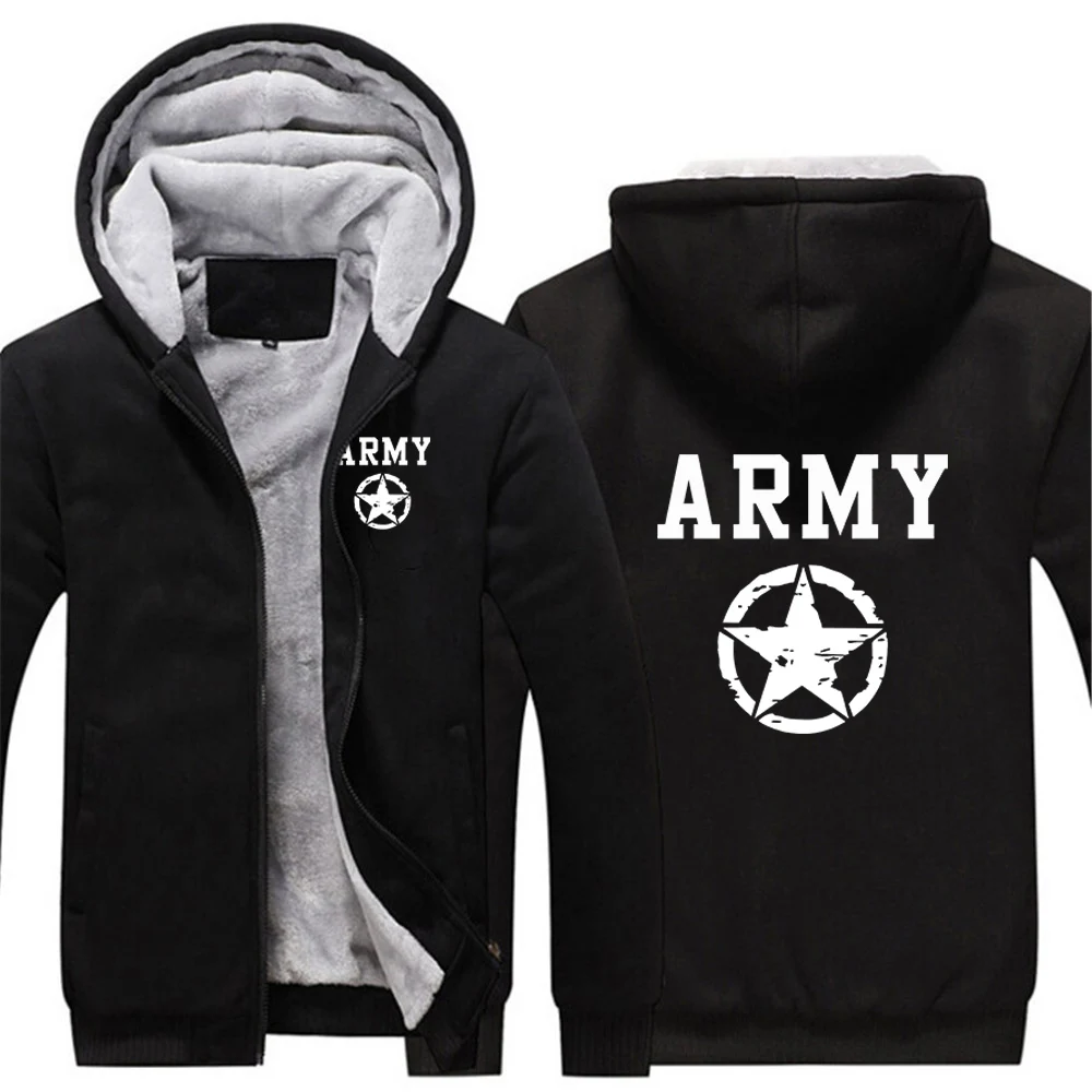 ARMY And Five Pointed Star Men's Jacket Thicken Winter Jackets for Men Fleece Long Sleeve Coat Man Casual Hoodies Streetwear