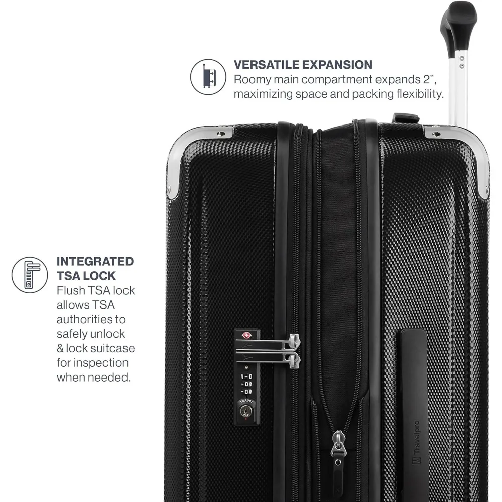 Expandable Hard Shell Spinner Luggage, Lightweight 8-Wheel Suitcase, 21 Inch Carry-On, Black Knitted Pattern