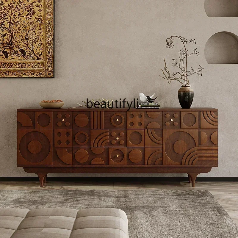 CC Entrance solid wood carving flower living room home locker retro multi-purpose floor-to-ceiling wall cabinet