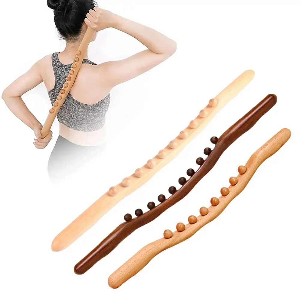 Gua Sha-Palo de masaje de madera carbonizada para raspar la espalda, herramienta relajante muscular corporal, varita masajeadora de meridianos, 8/10 cuentas, Th F4Q2