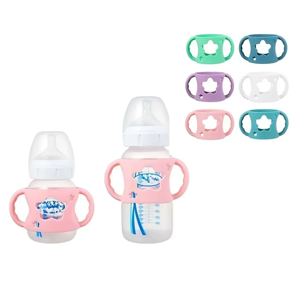Silicone Baby Bottle Cover Easy to Grip Anti-Slip Baby Bottle Handle Soft Elastic Wide-Neck Bottle Holder for Dr Brown Bottles