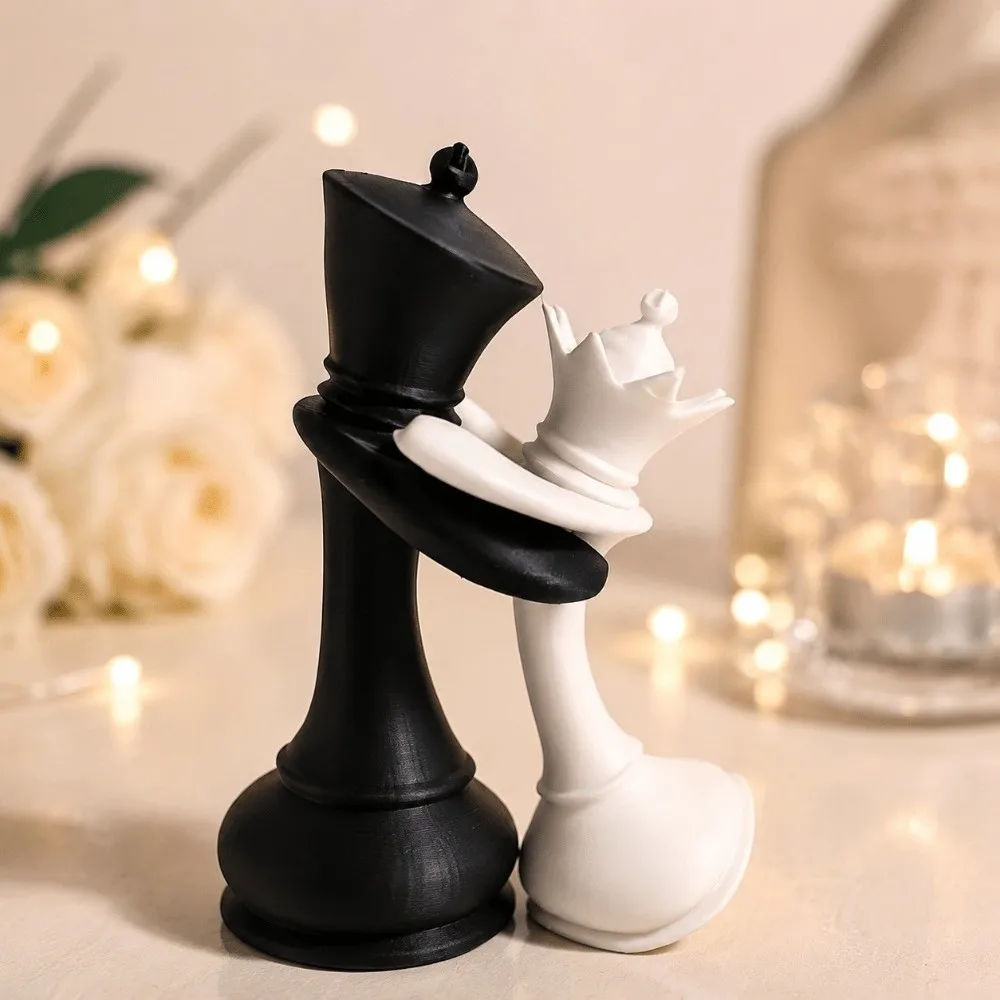 Creative 3D Printed Chess Statue Sculpture Couple Gifts King And Queen Statue Home Decoration Funny Desktop Ornaments Gift