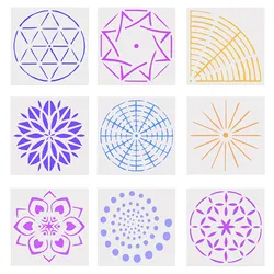 9 adet Mandala Süsleyen Araçları Şablonları Şablon Seti DIY duvar dekor boyaması Çizim Çizim Sanat El Sanatları El Yapımı Projeleri