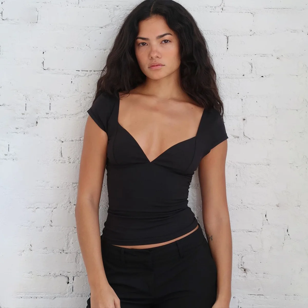 

Women Crop Top 2026 Spring Summer Women Vest New Solid Color Deep V Neck Crop Tank Top For Women Sexy Slim Fit Pullover Tee