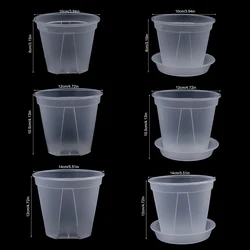 1Pc Clear Flower Pot Planter With Tray 10cm/12cm/14cm PP Transparent Flower Pot Orchid Pot With Holes For Home Office Desk