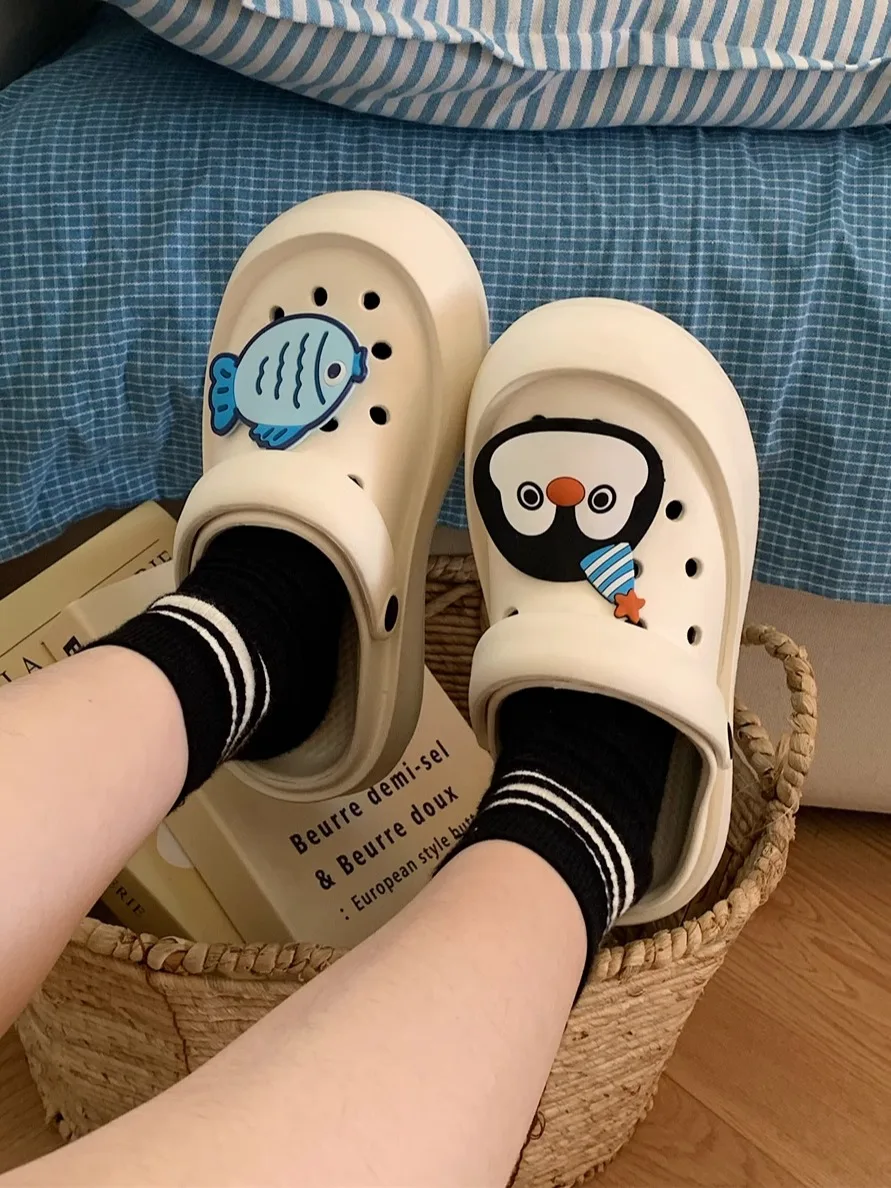 

Thick Bottom Anti-Slip Cute Penguin Fish Summer Fashion Holiday Beach Shoes Hollow out Design Casual Style Women's Sandals
