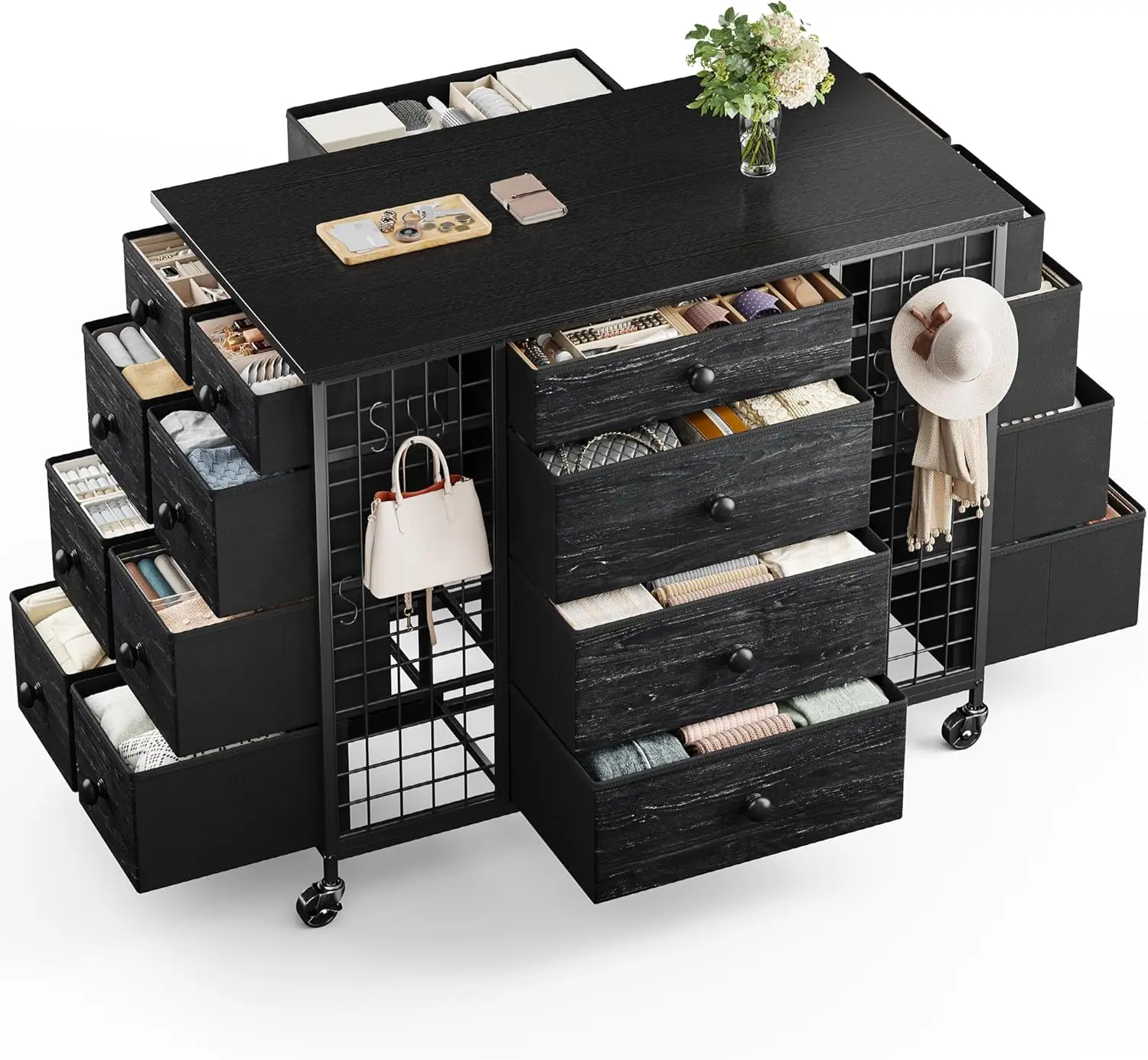 Enhomee Black Closet Island With 24 Drawers & Wheels 40