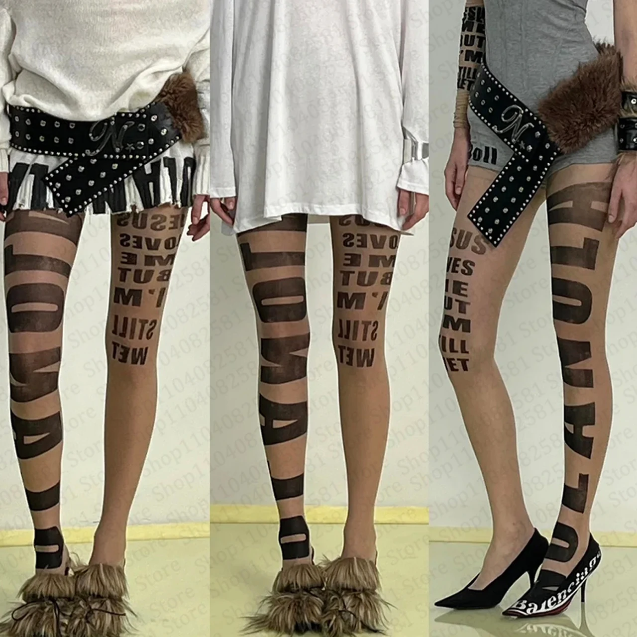 Street Fashion Graffiti - Gotische letterprint panty's, modieuze en schattige