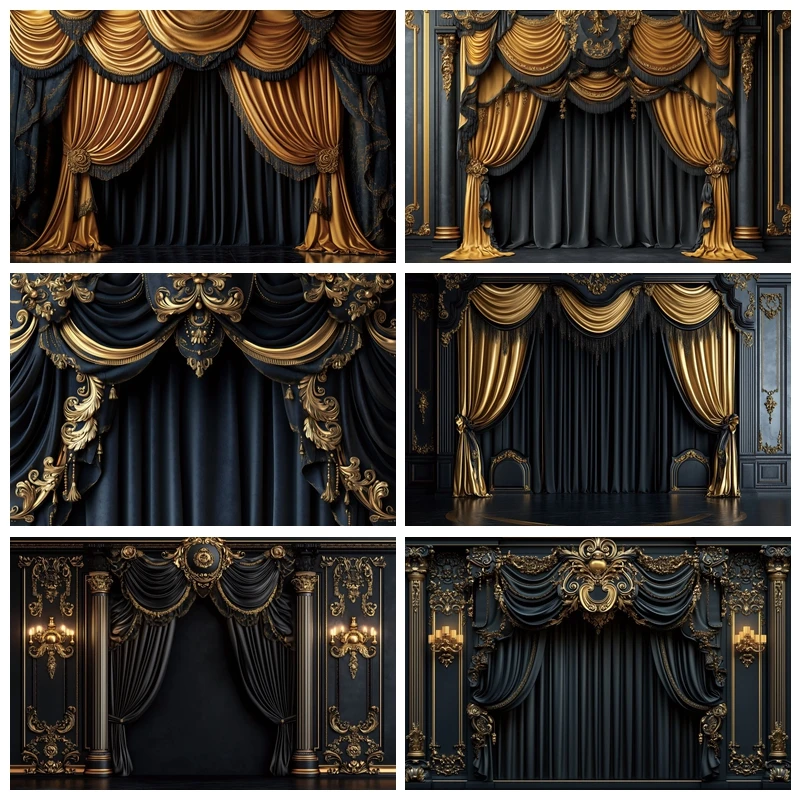 

Golden Black Luxury Curtains Background Adult Family Baby Birthday Party Decors Pregnant Portrait Photography Backdrops Props